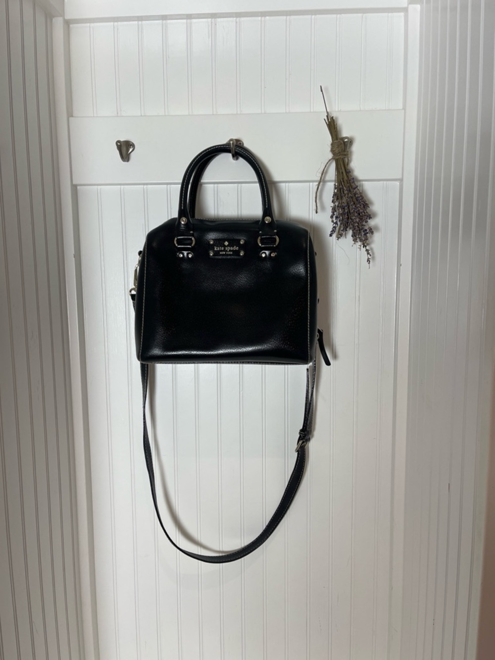 kate spade Black Leather Satchel with Crossbody Strap and Gold Hardware